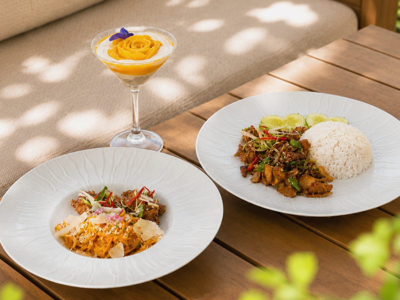 Thai menu, mango cream cheese, pasta